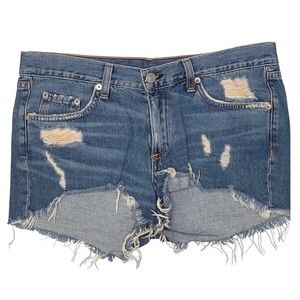 Rag & Bone Winnie distressed Raw Hem Jean Shorts Blue Size 25